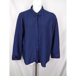 Chicos Navy Blue Textured Travel Knit Button Top Size 4 (20) XXL New